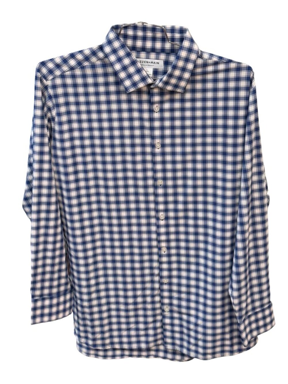 Mizzen+Main‎ Leeward No Tuck Blue White Plaid Dress Shirt Performance Large
